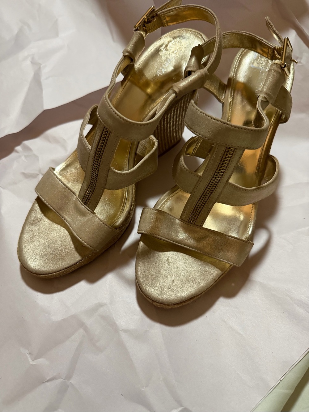 Calvin Klein ‘Emmah’ Gold Wedge Espadrilles.